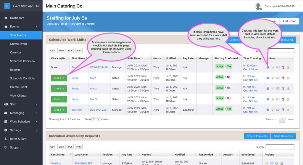 Time tracking functionality in staffing page