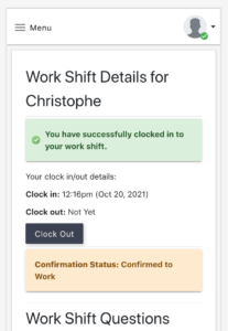 Time tracking: Staff clocked in