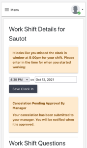 Time tracking: Missed clock in