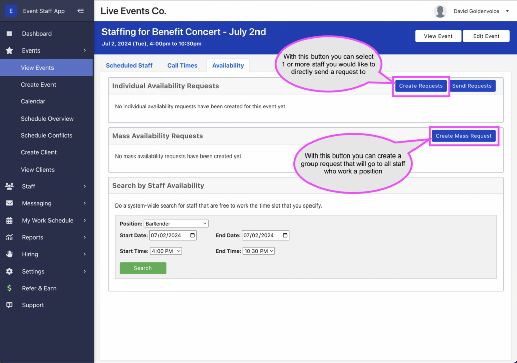 How to manually create availability requests - Step 1