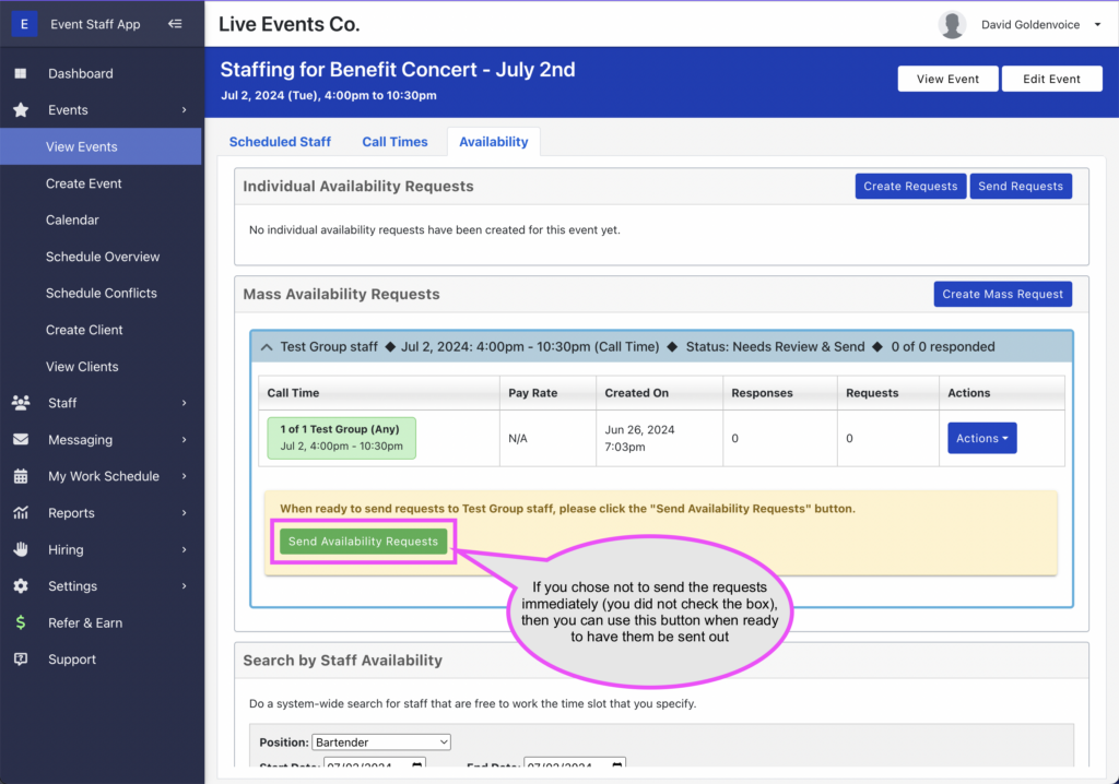 How to manually create availability requests - Step 3