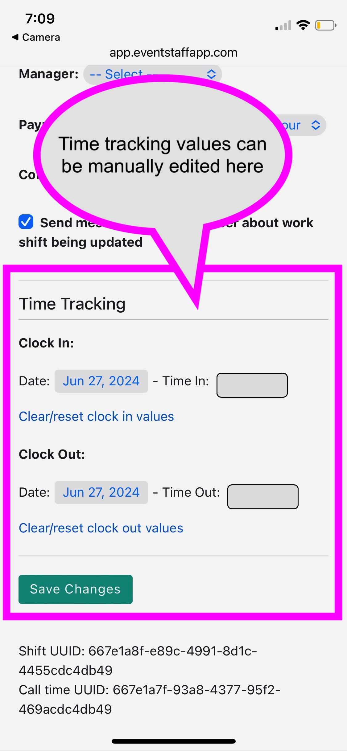 Time tracking functionality for supervisors - Event Staff App