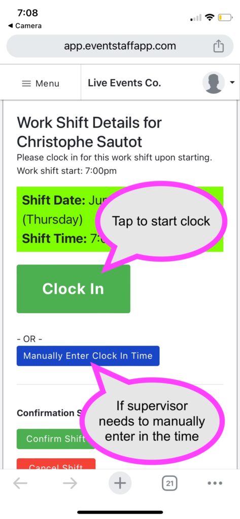 Supervisor QR code clock in