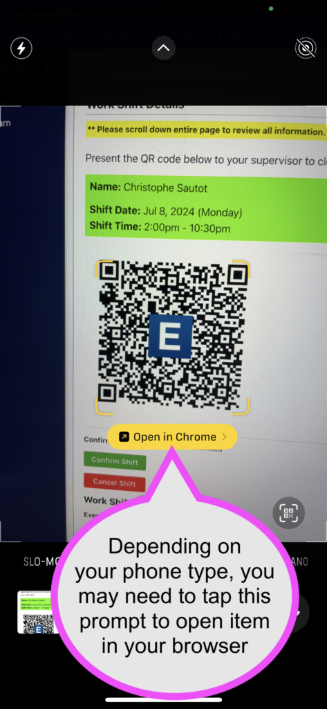 Using a phone's camera to scan a QR code